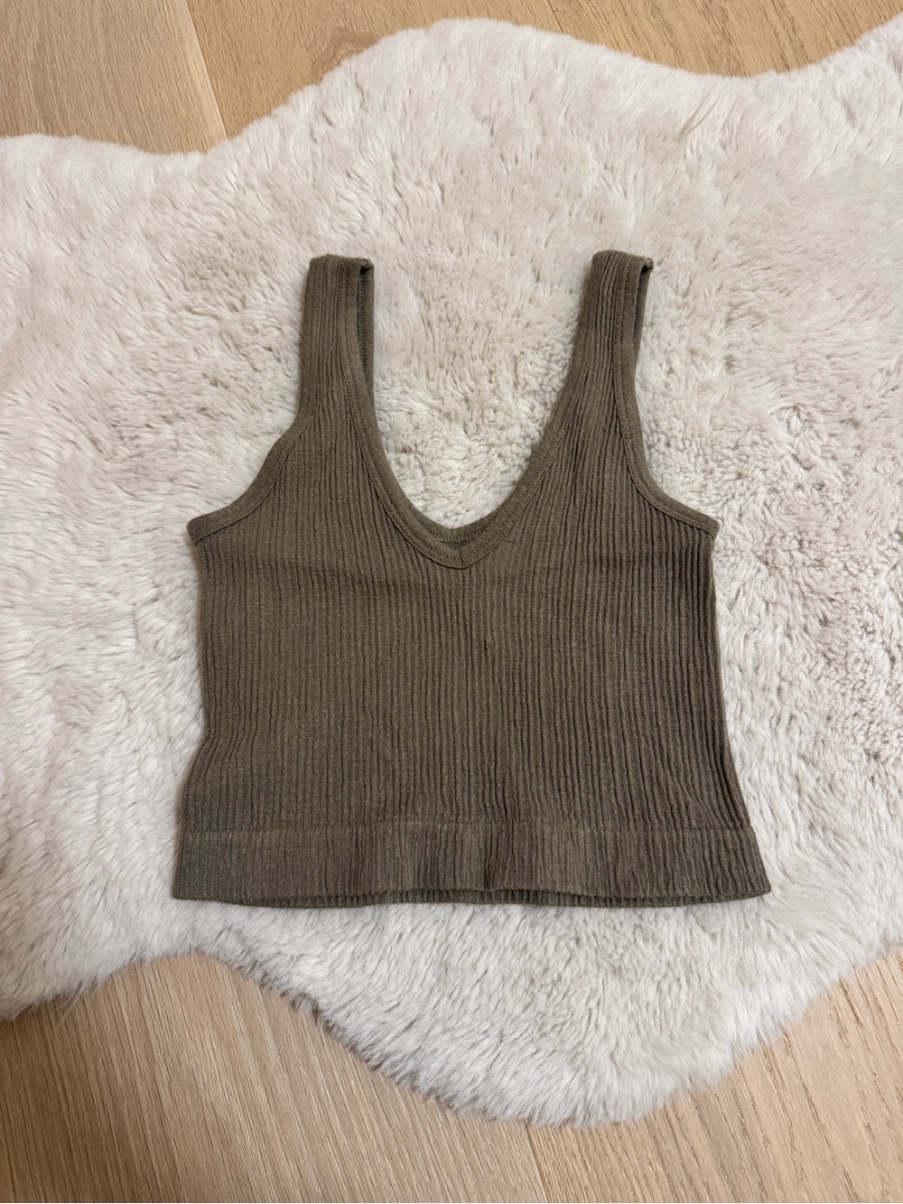 Urban Outfitters Olive Ribbed V-Neck Tank